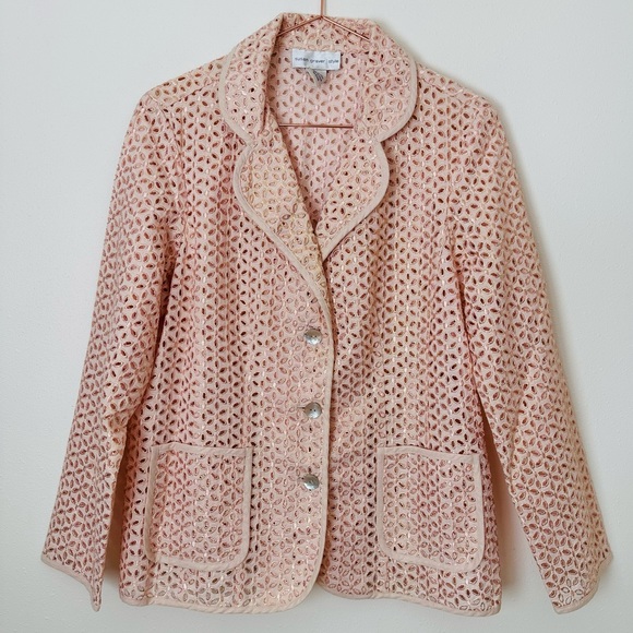 Susan Garver Metallic Gold pink Eyelet Laser Cut Blazer Jacket - Picture 4 of 7